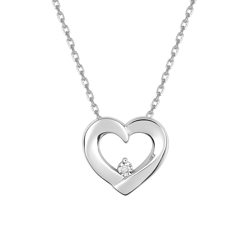 Collier coeur Femme - Oxyde de zirconium - Argent 925 - Longueur : 42 cm