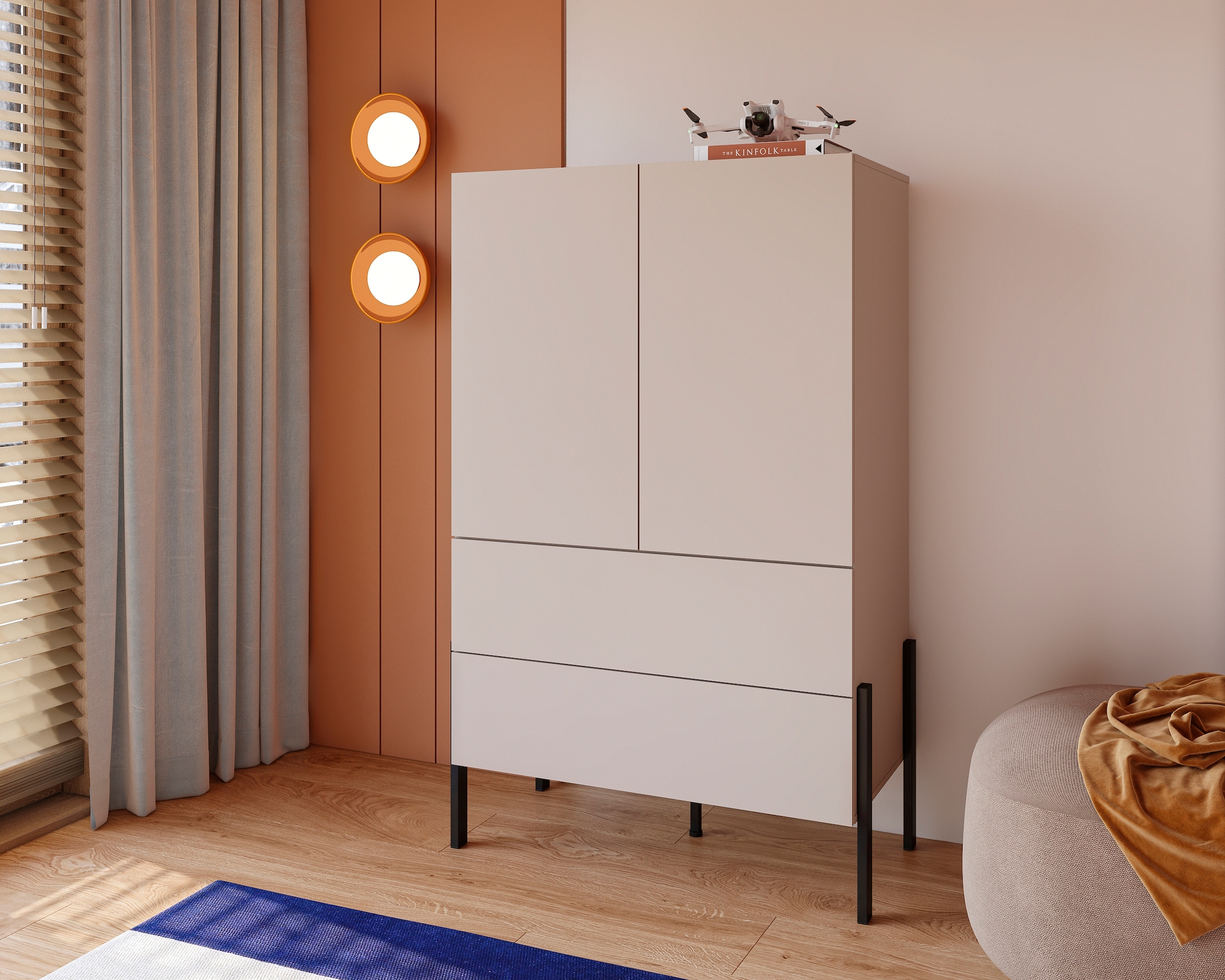 Home affaire Wäscheschrank »Jukon, moderner griffloser Kleiderschrank, Metallfüsse, Made in Europe« 90x150x50, ideal für kleine Räume oder Nischen,  Mehrzweckschrank ,2 Schubladen, 2 Türen, FSC-zertifiziert