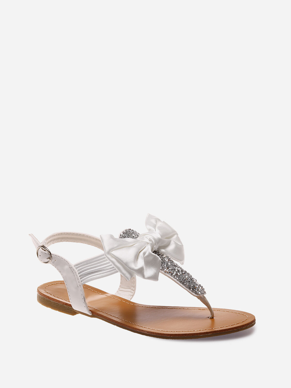 Sandales à strass et noeud- Blanc