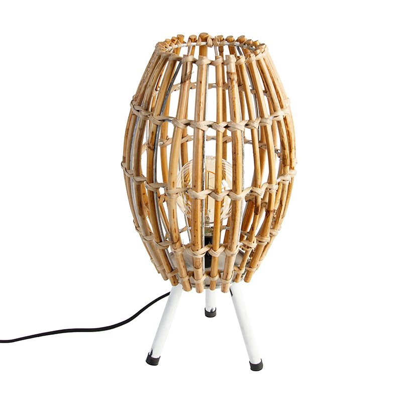 Landelijke tafellamp tripod bamboe met wit - Canna Capsule