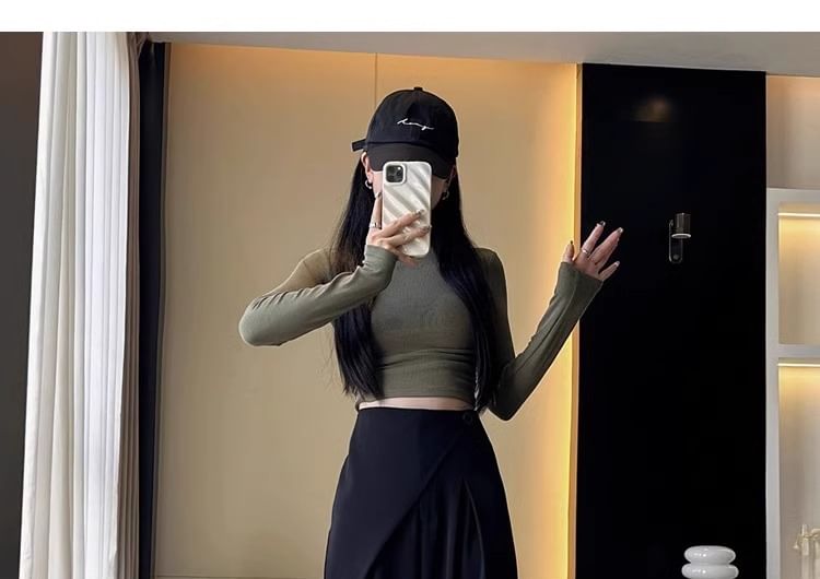 Hanji - Hoge taille effen asymmetrische wijde broek
