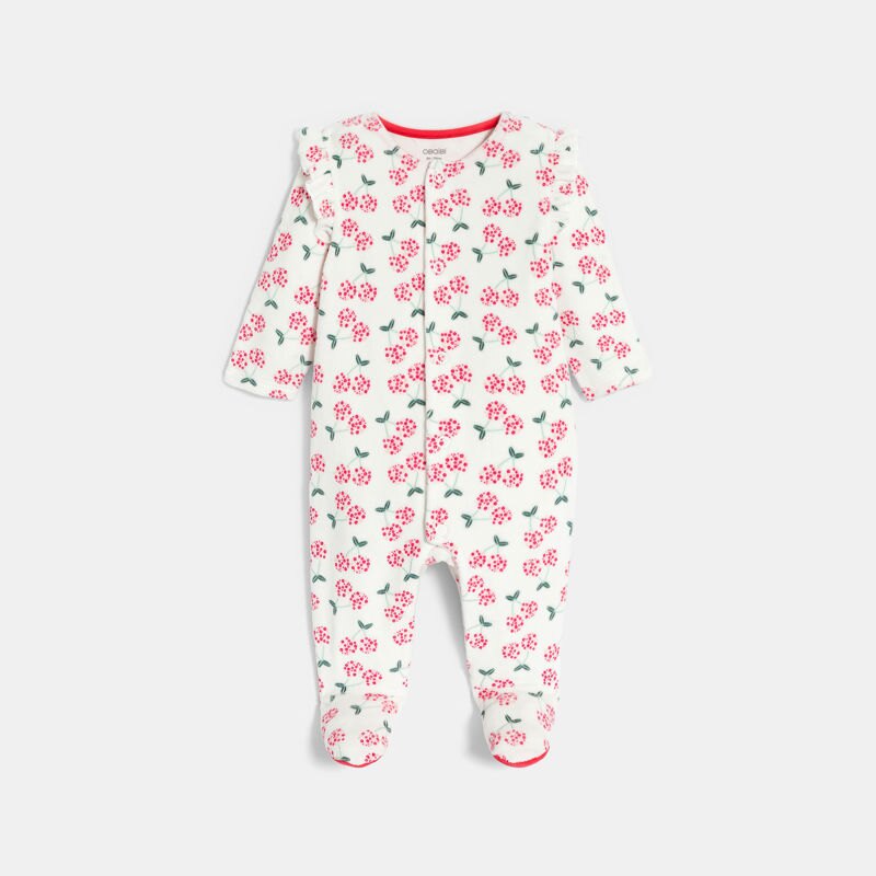 Dors-bien velours fleuri rose bébé fille Rose