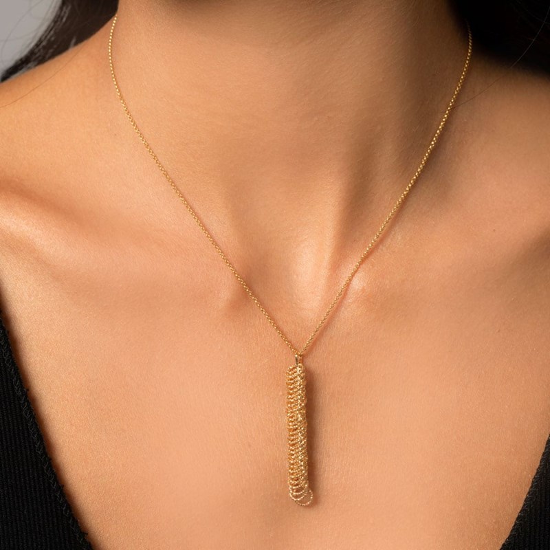 Collier Femme Argent Dore Anneaux Diamanté