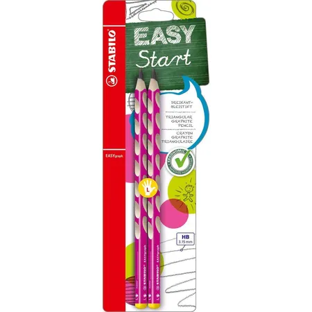 Ergonomischer Dreikant-Bleistift für Linkshänder - STABILO EASYgraph in pink - 2er Pack - Härtegrad HB