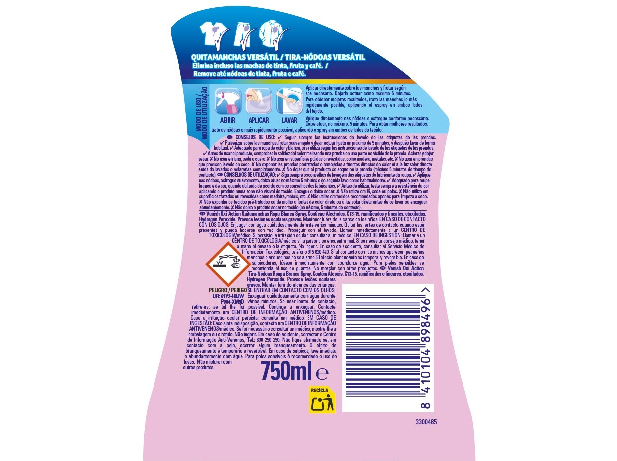 ADITIVO TIRA NÃDOAS VANISH SPRAY NÃDOAS PINK WHITE 2X750ML
