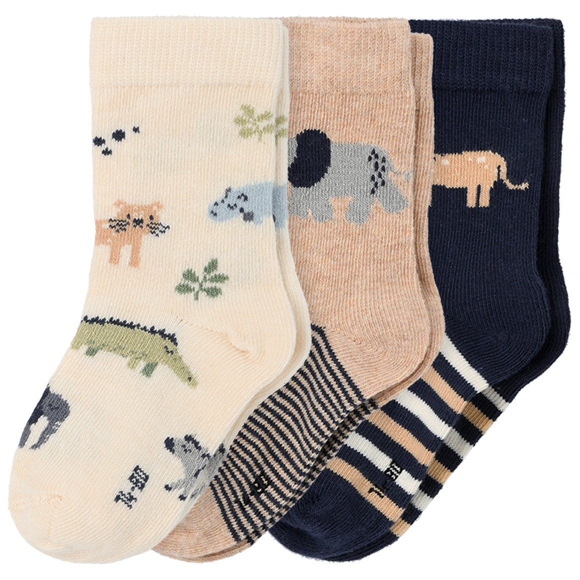 Topomini Pure Collection 3 Paar Baby Socken in verschiedenen Dessins creme / dunkelblau / hellbeige