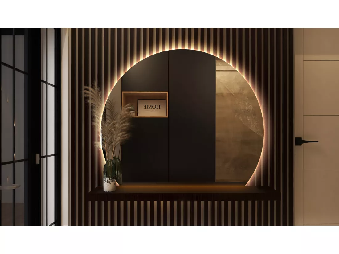 Miroir rond biseauté, miroir moderne avec rétroéclairage LED - 100 cm - Lumière chaude