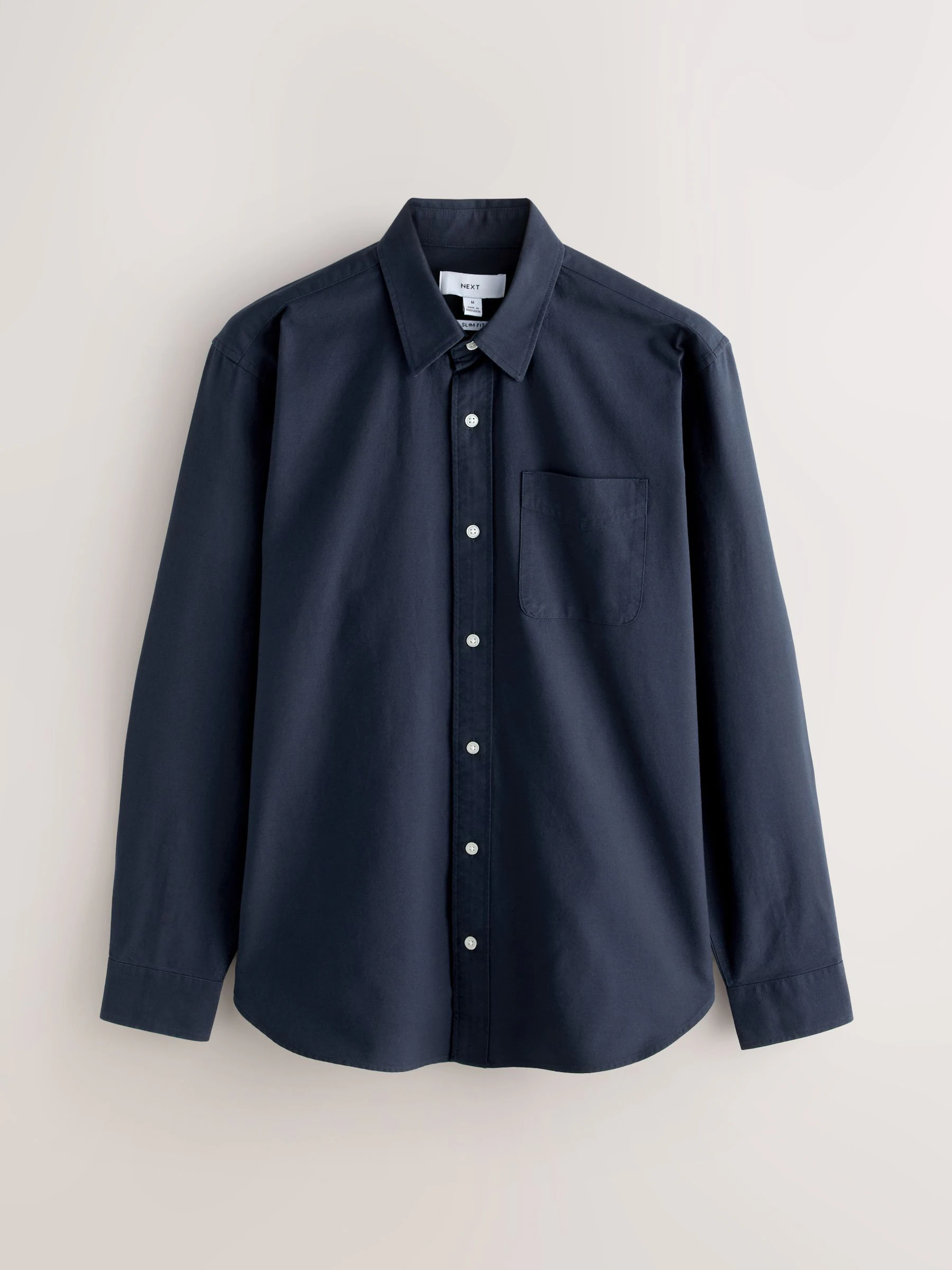 Donkerblauw - Slim Fit - Oxford-hemd met lange mouwen