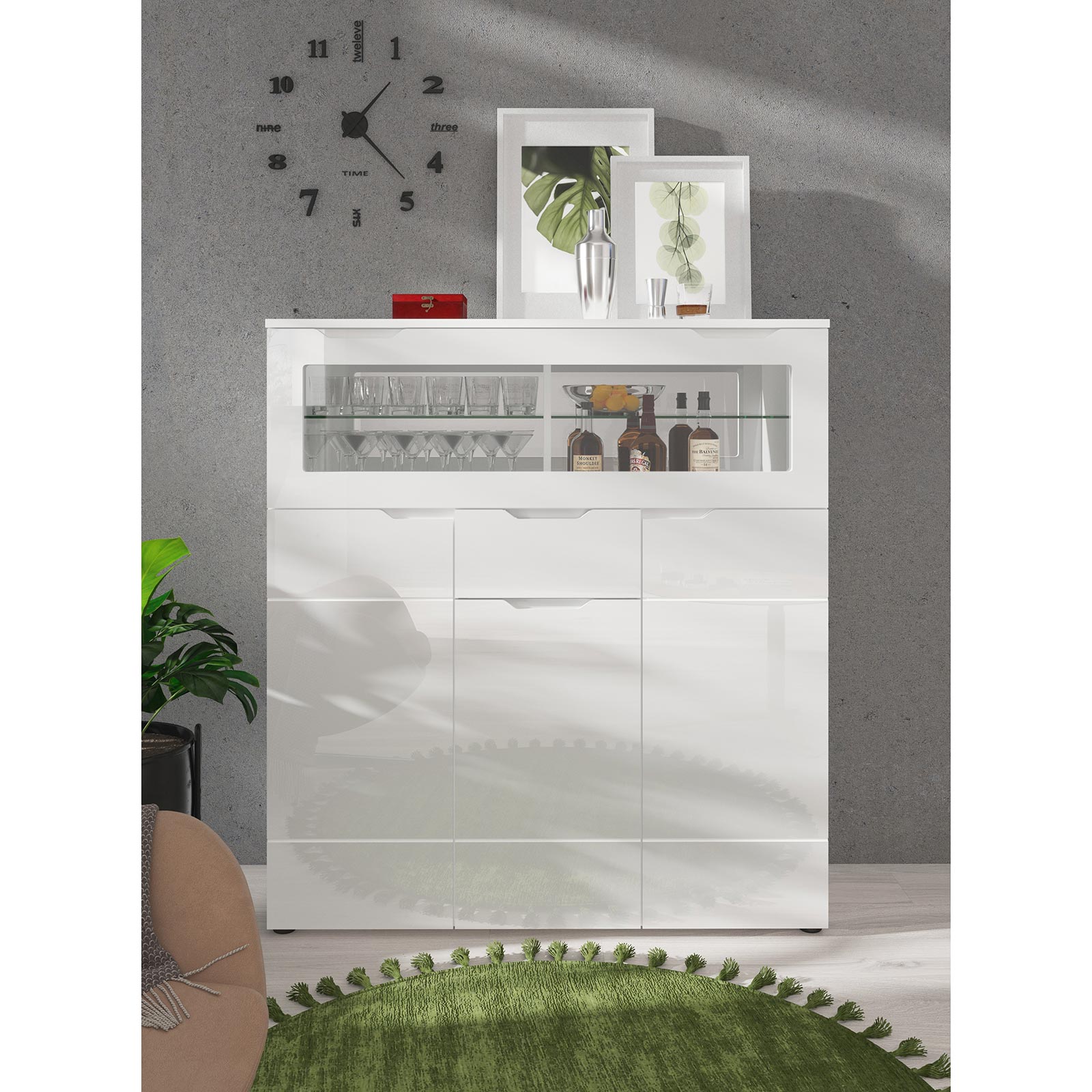 Barschrank HILTON - weiß Hochglanz - 120 cm