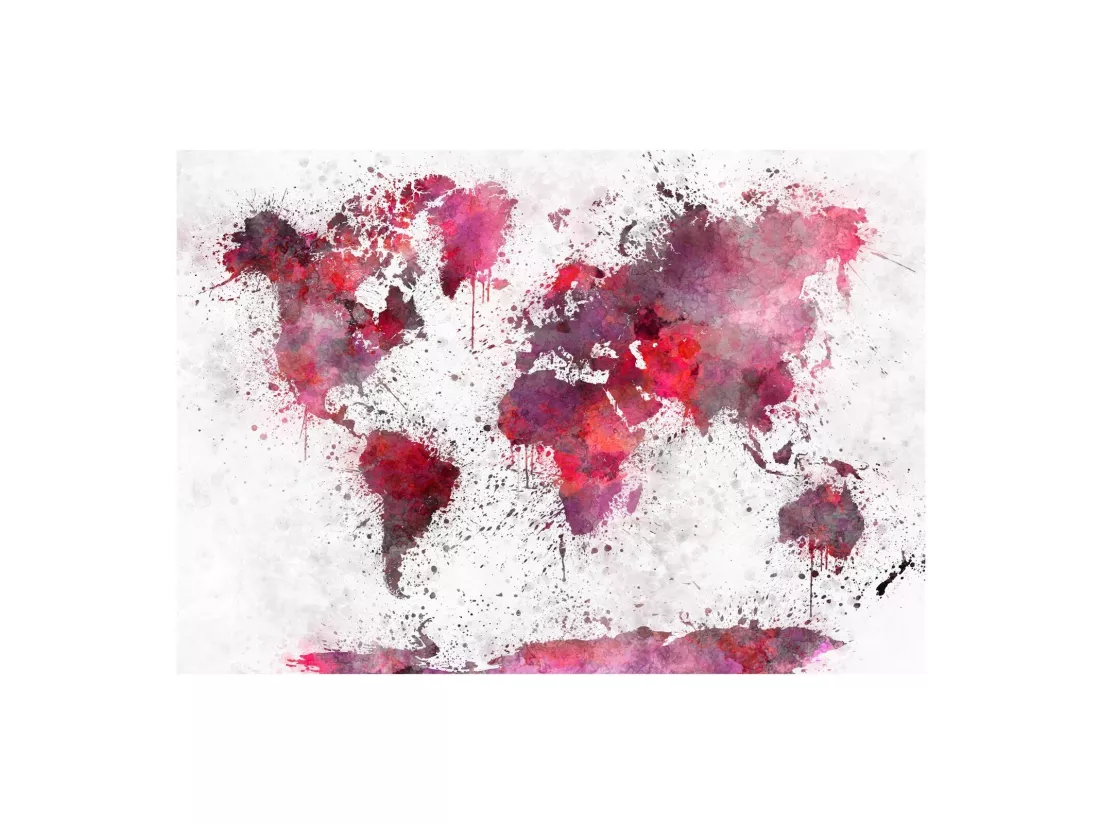 Papier peint aquarelles rouges de carte du monde - 400 x 280 cm