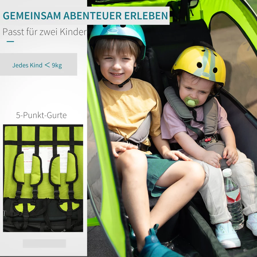 HOMCOM Kinderanhänger Mit Staufach grün, schwarz