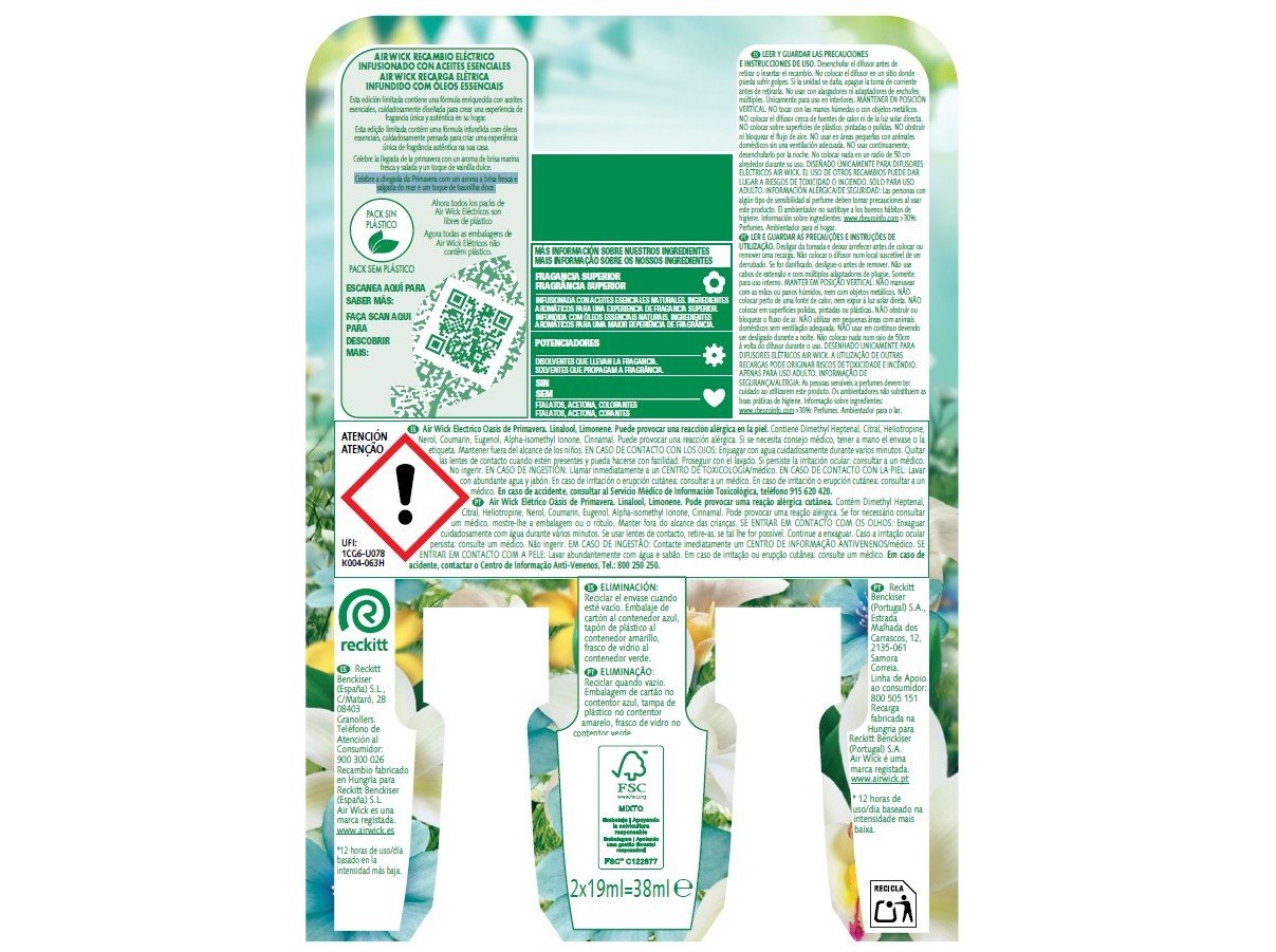 AMBIENTADOR ELÉC. REC. AIRWICK OÁSIS DE PRIMAVERA 2X19ML