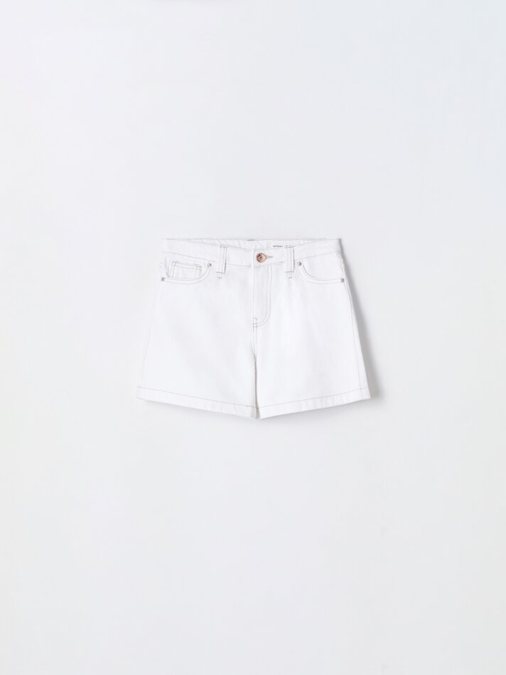 Calções jeans com pregas - Branco