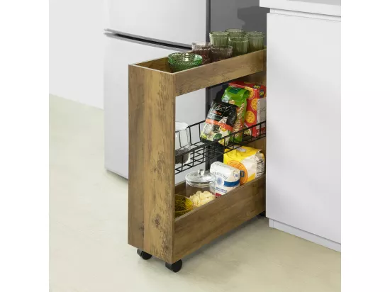 Chariot de Rangement Mobile sur 3 Niveaux Étagère de Niche à Roulettes en Bois et métal, BZR46-N