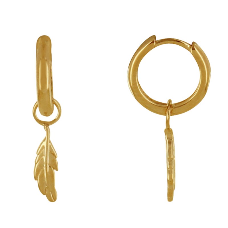 Boucles d'Oreilles Plaqué Or Mini Créoles et Petites Plumes