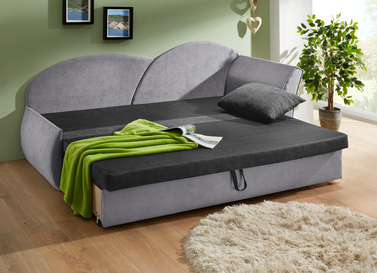 Schlafsofa mit Bettkasten und 1 Dekokissen