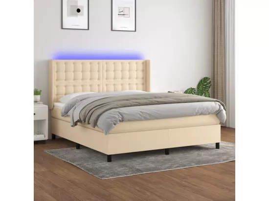Sommier tapissier avec matelas et LED Crème 180x200 cm Tissu