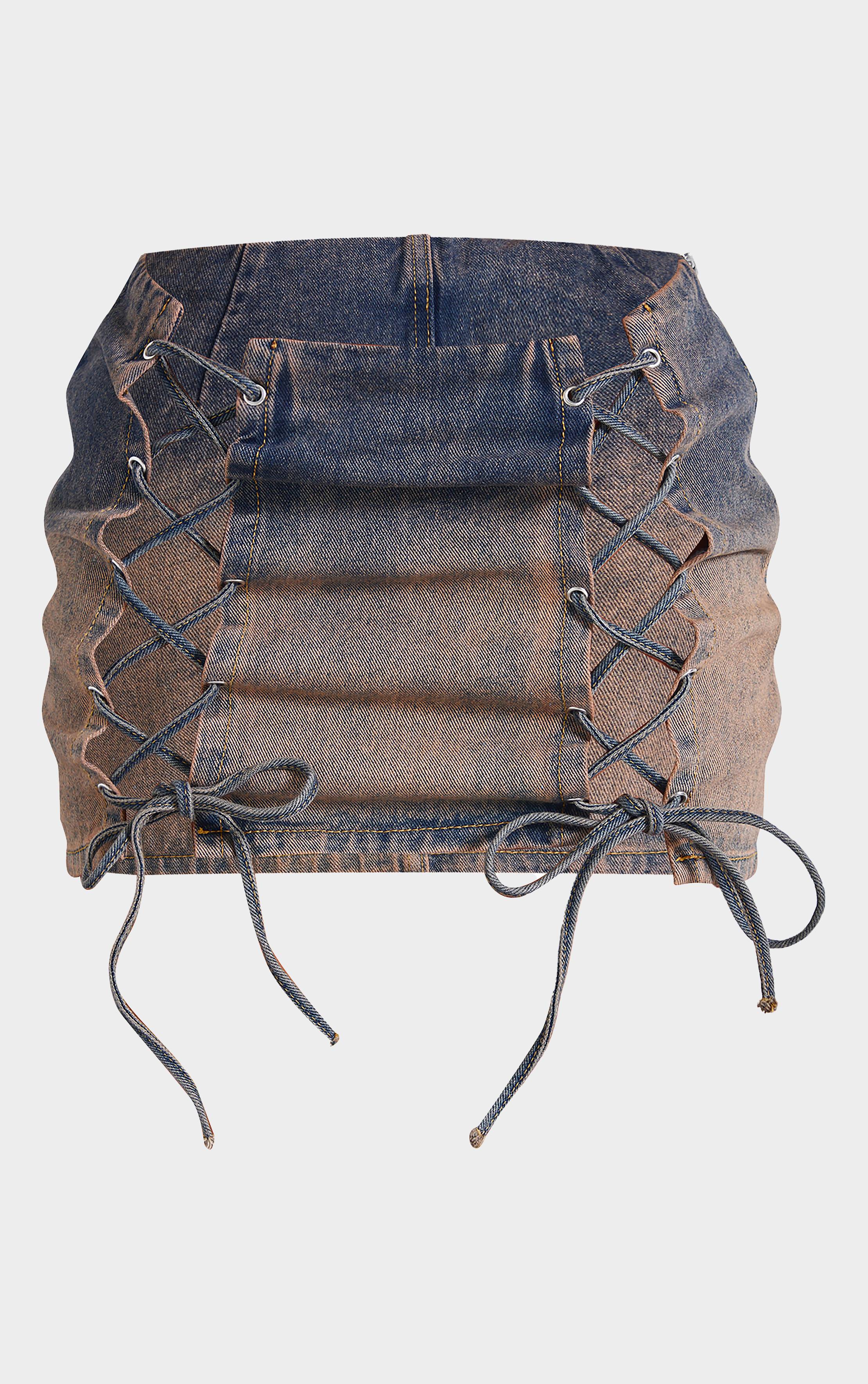 Gris Mini-jupe En Denim Avec Détail À Lacets Petite