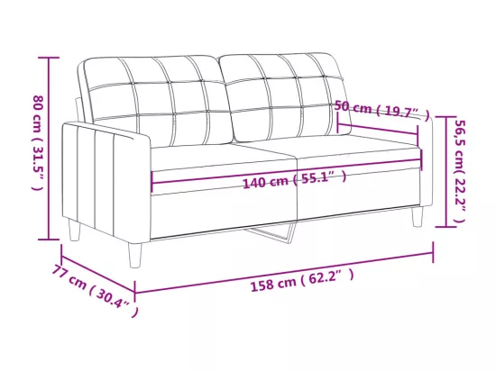 Canapé à 2 places Gris foncé 140 cm Tissu