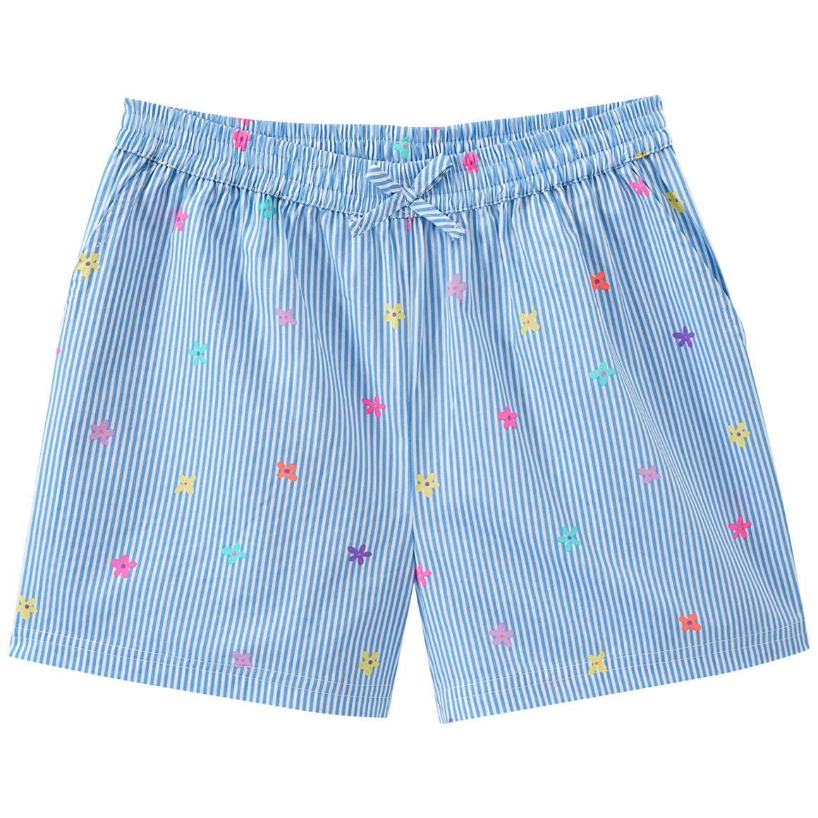 Mädchen Shorts mit Längsstreifen weiss / hellblau