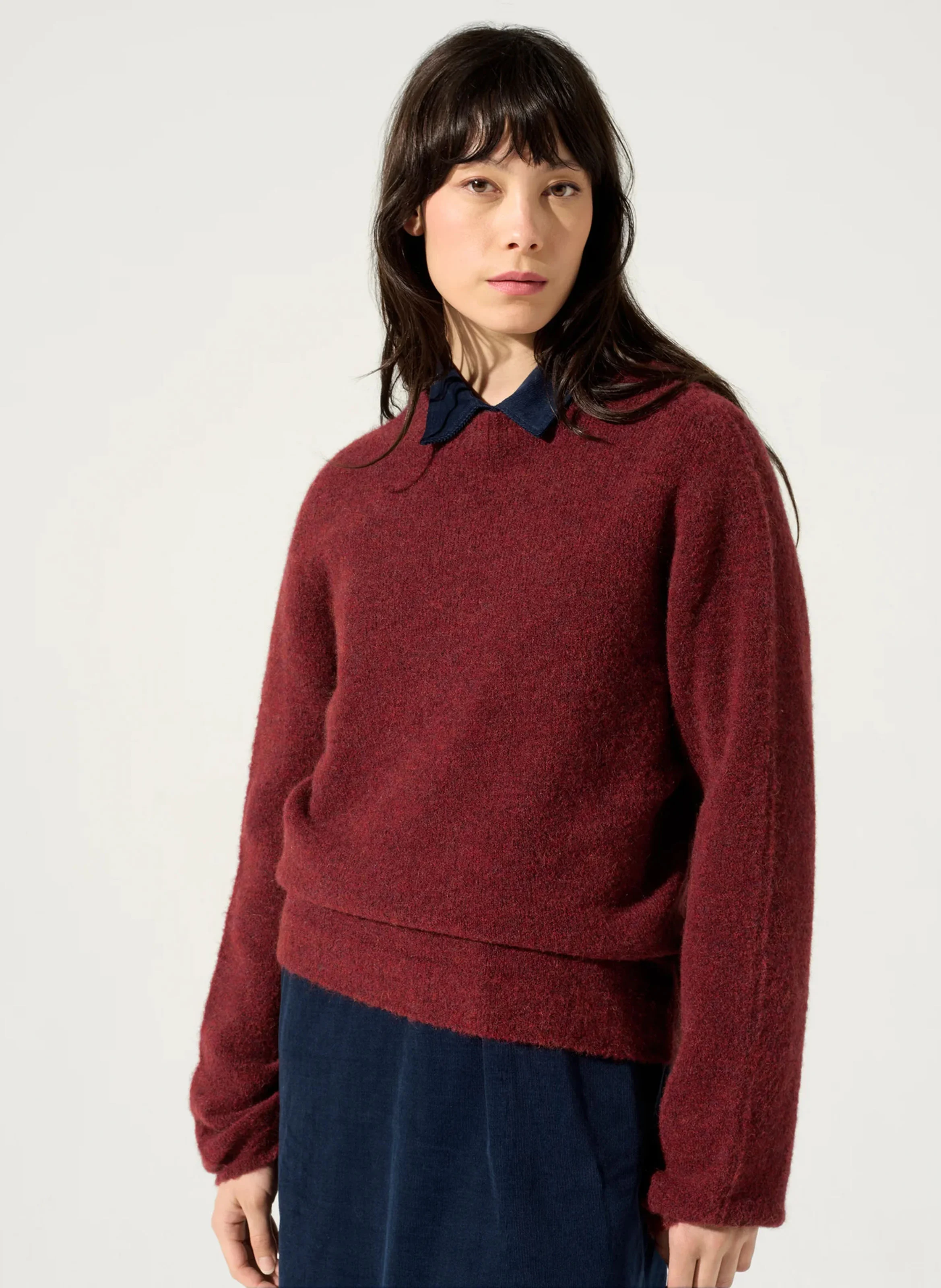 WAYNE - Pull droit col rond en maille mélangée | Rouge