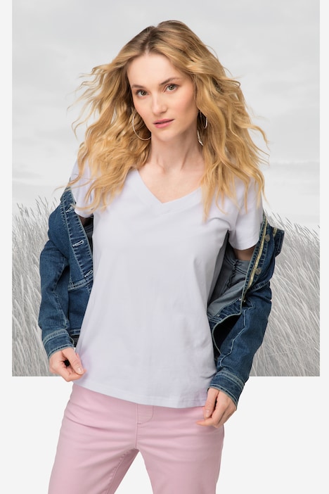 T-Shirt, kleiner Knoten Print, V-Ausschnitt, Halbarm, OEKO-TEX MIG