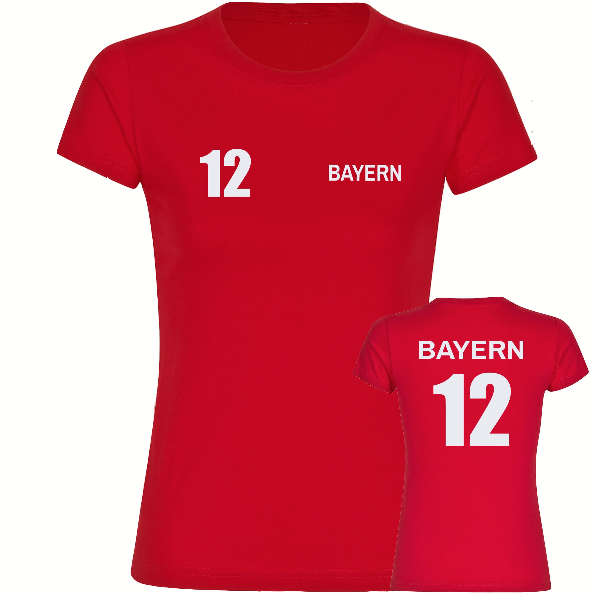 multifanshop® Damen T-Shirt - Bayern - Trikot Nummer 12 - Druck weiß