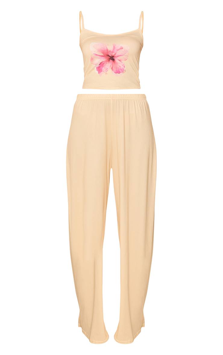 Jaune Ensemble Pyjama Caraco Et Pantalon Large À Pois Et Rayures