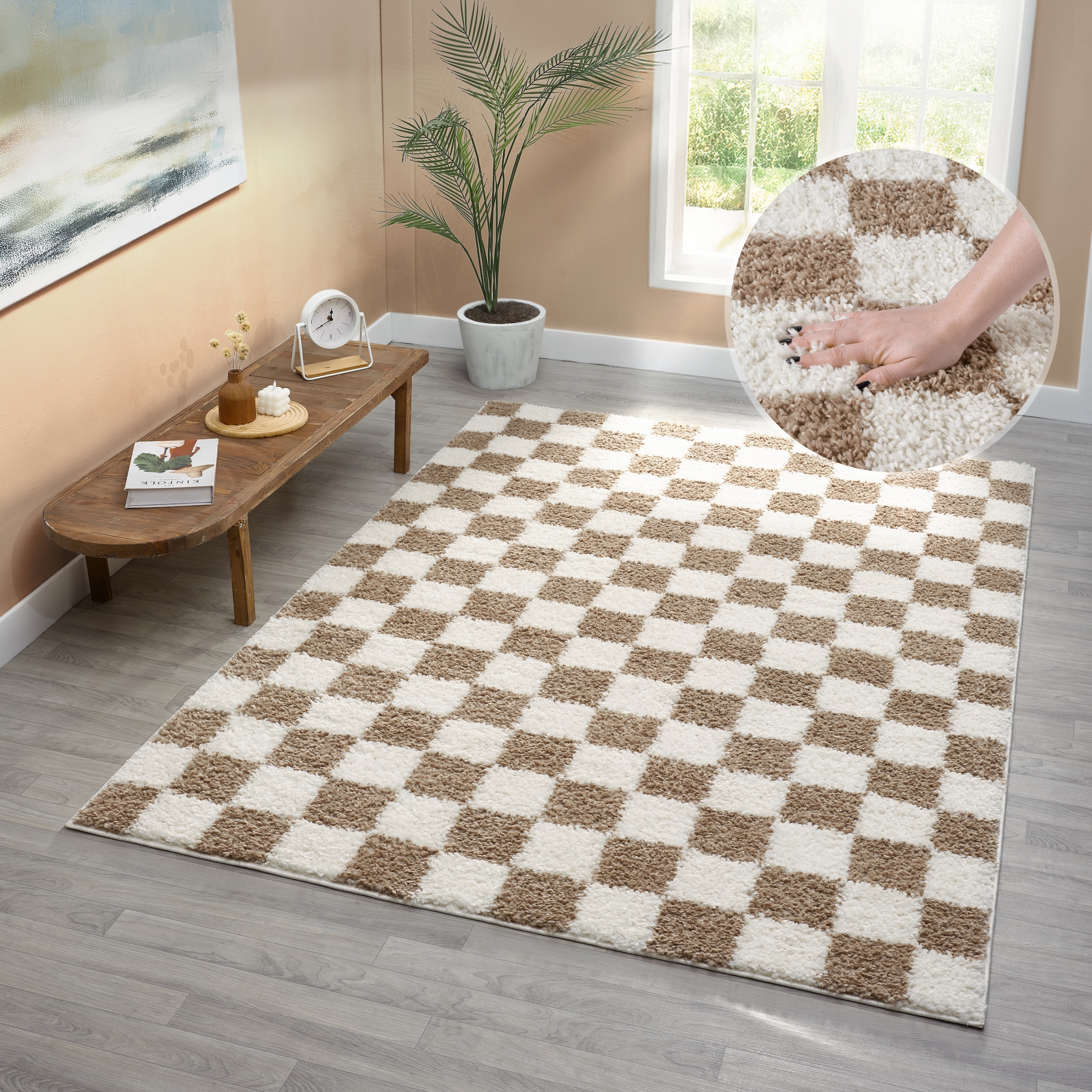 GOODproduct Hochflor-Teppich »Kiiki, Karo-Muster« rechteckig 30 mm Höhe Kariert, auffälliges Schachbrettmuster, Wohnzimmer, Schlafzimmer