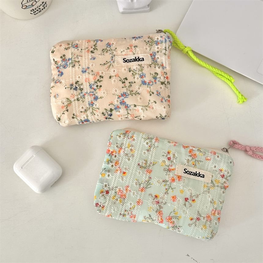 Bitabis - Letterapplicatie Bloemenstof Make-uptas / Etui