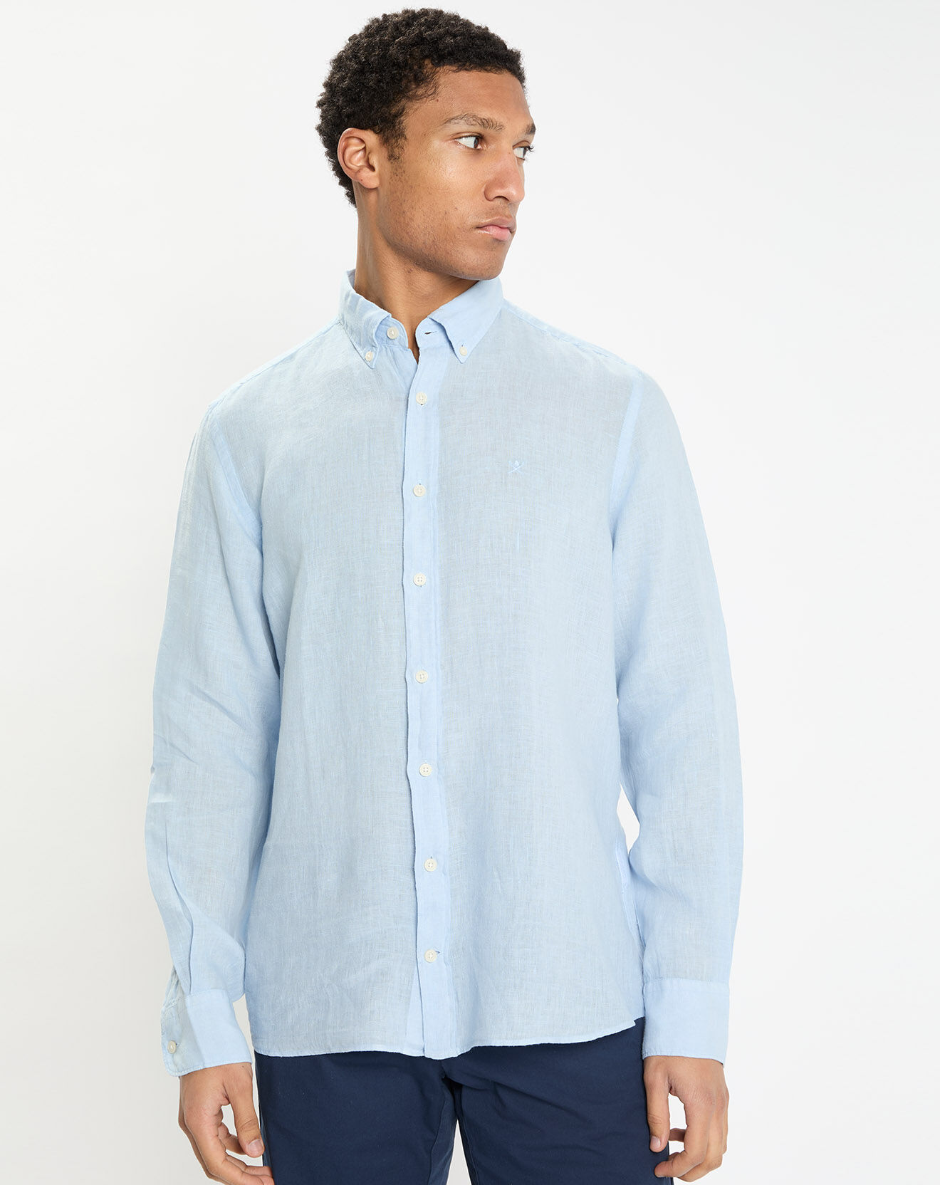 Hackett London Chemise 100% Lin Slim Fit bleu ciel