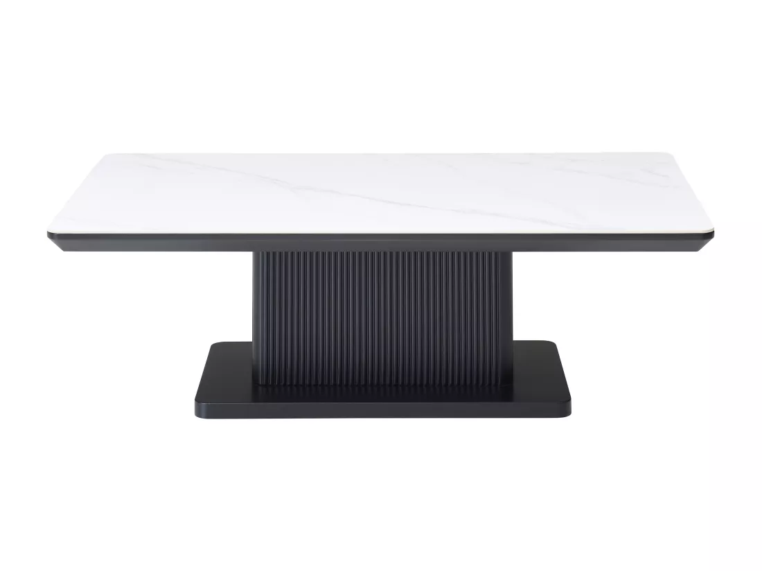 Table basse en céramique et MDF - Effet marbre blanc et Noir - LAOMINIA