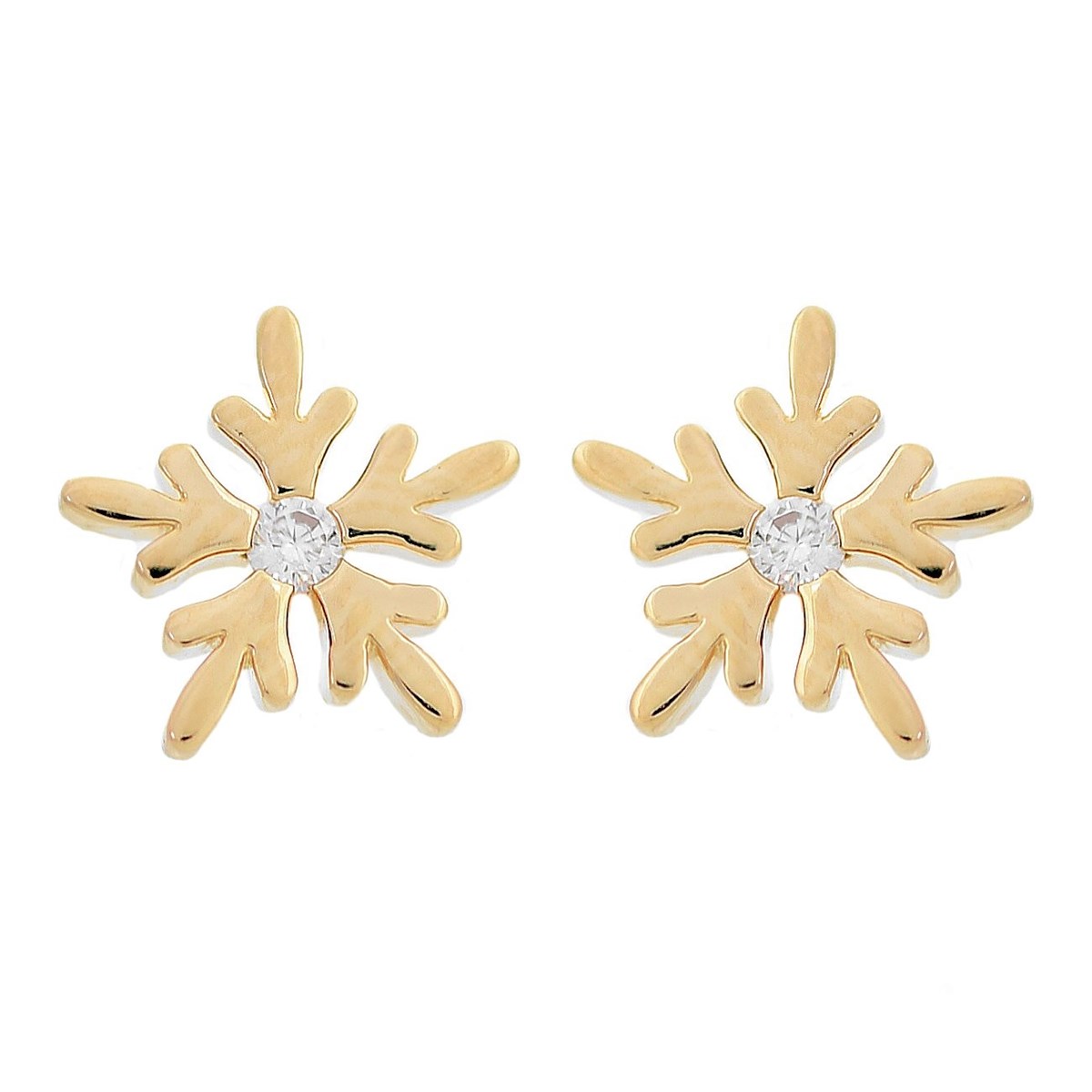 Boucles d'oreilles flocon de neige oxyde de zirconium Plaqué OR 750 3 microns