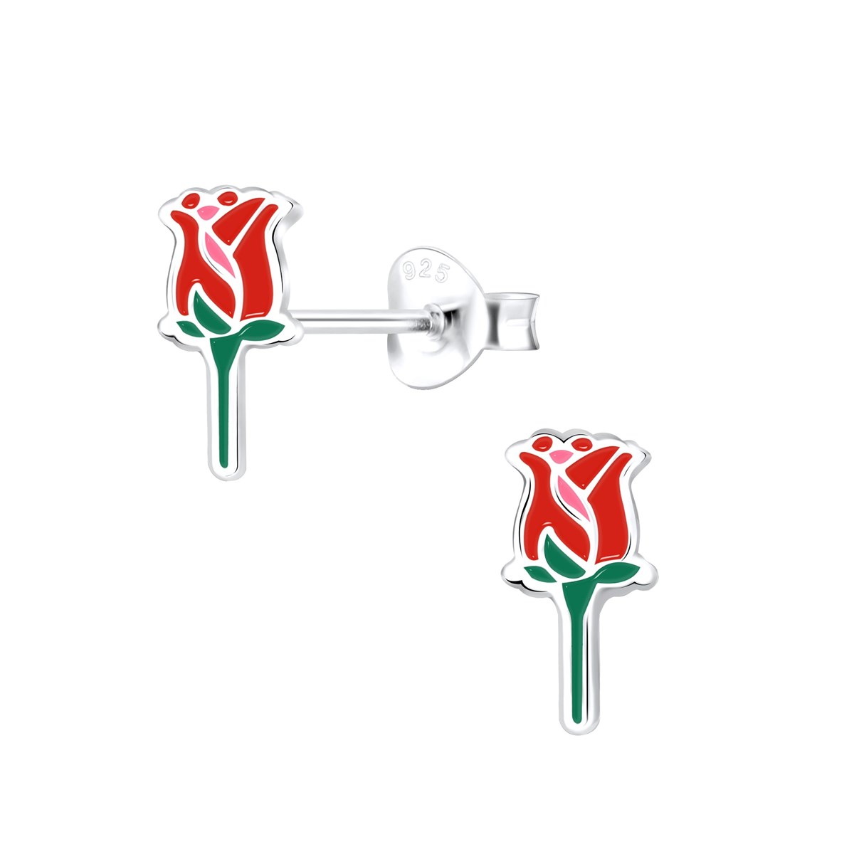 Boucles d'oreilles enfant Rose en argent 925