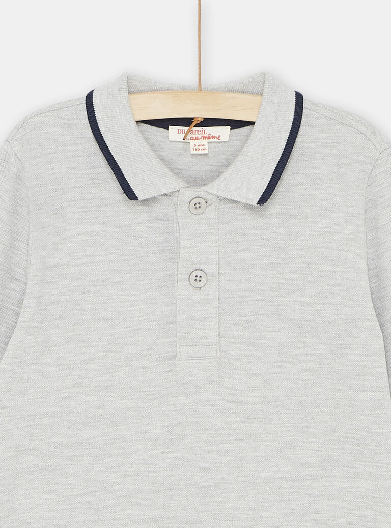 Polo gris chiné à broderie dinosaure garçon