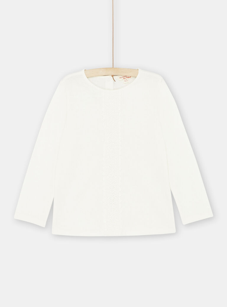 T-shirt écru avec broderie anglaise fille