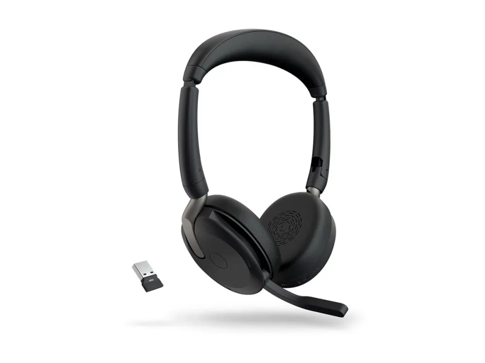 Jabra Evolve2 65 Flex UC Stereo - Headset - på øret - Bluetooth - trådløs - aktiv støjfjerning - USB-A - sort - Optimeret til UC