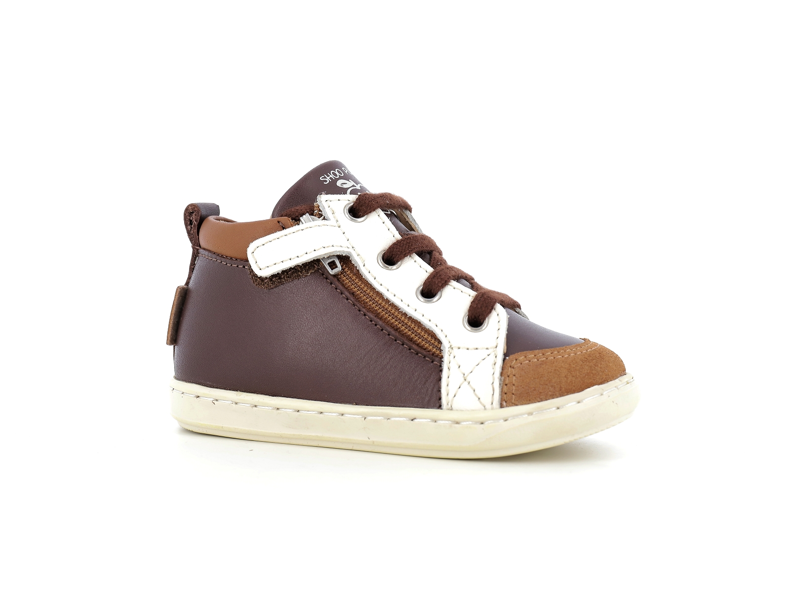 Shoopom-BOUBA BI ZIP Cuir Marron-Blanc