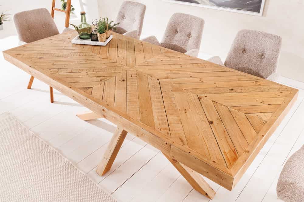 Massivholz Esstisch MOSAIK 200cm natur Pinienholz recycelt Sterngestell