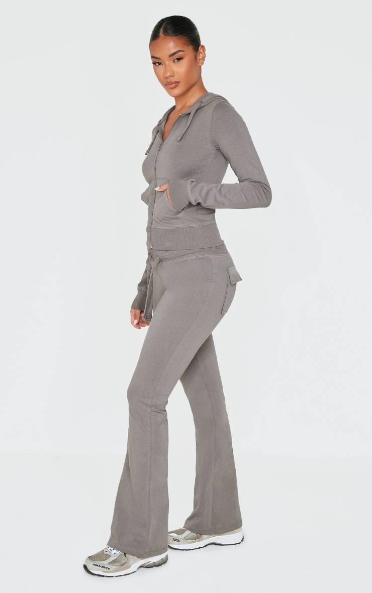 Gris Anthracite Pantalon Évasé Skinny Taille Basse Coordonné