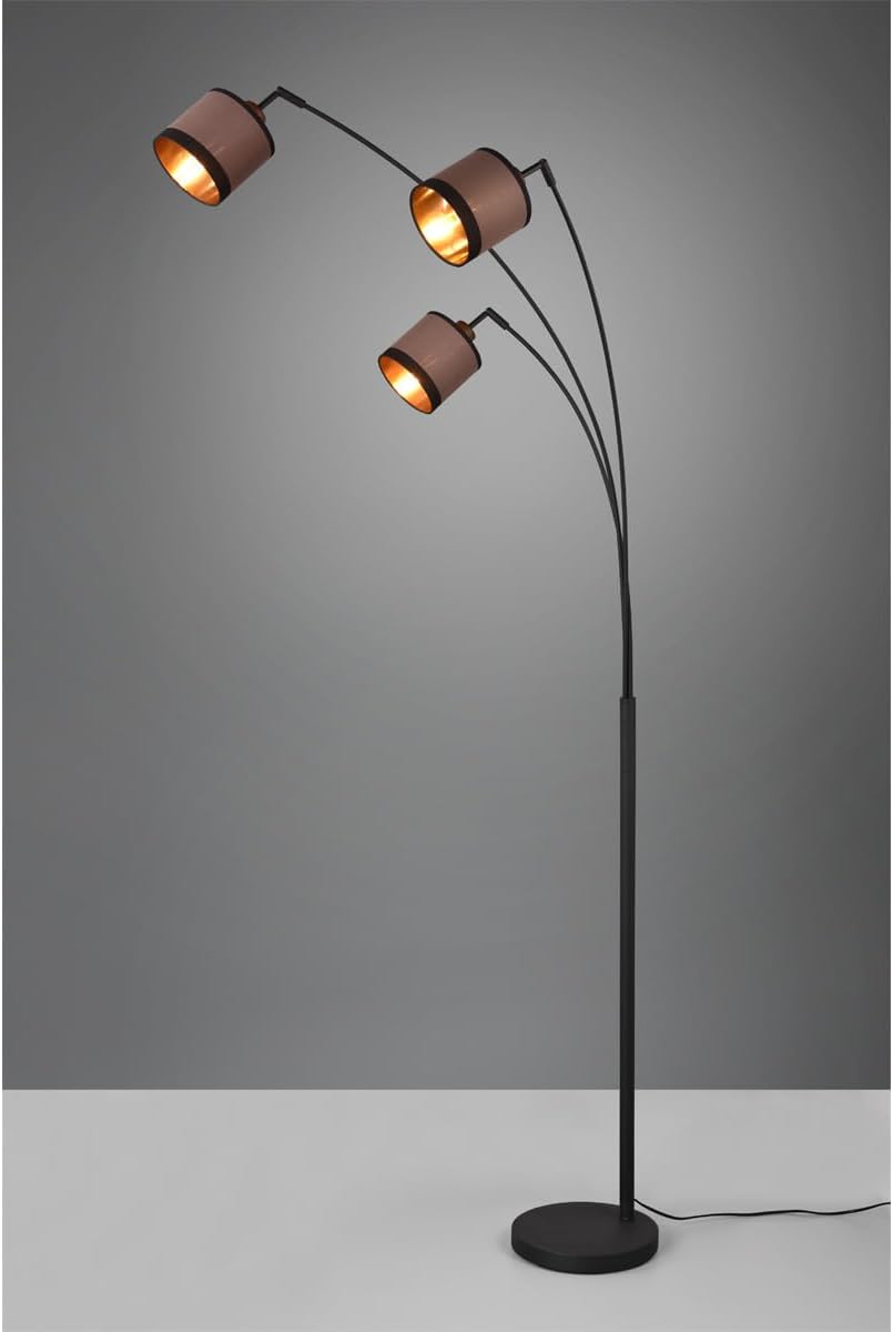 RL LIVE YOUR LIGHT Große Stehleuchte DAVOS 3-flammig mit Stoffschirmen in Taupe/Gold, Höhe 185cm