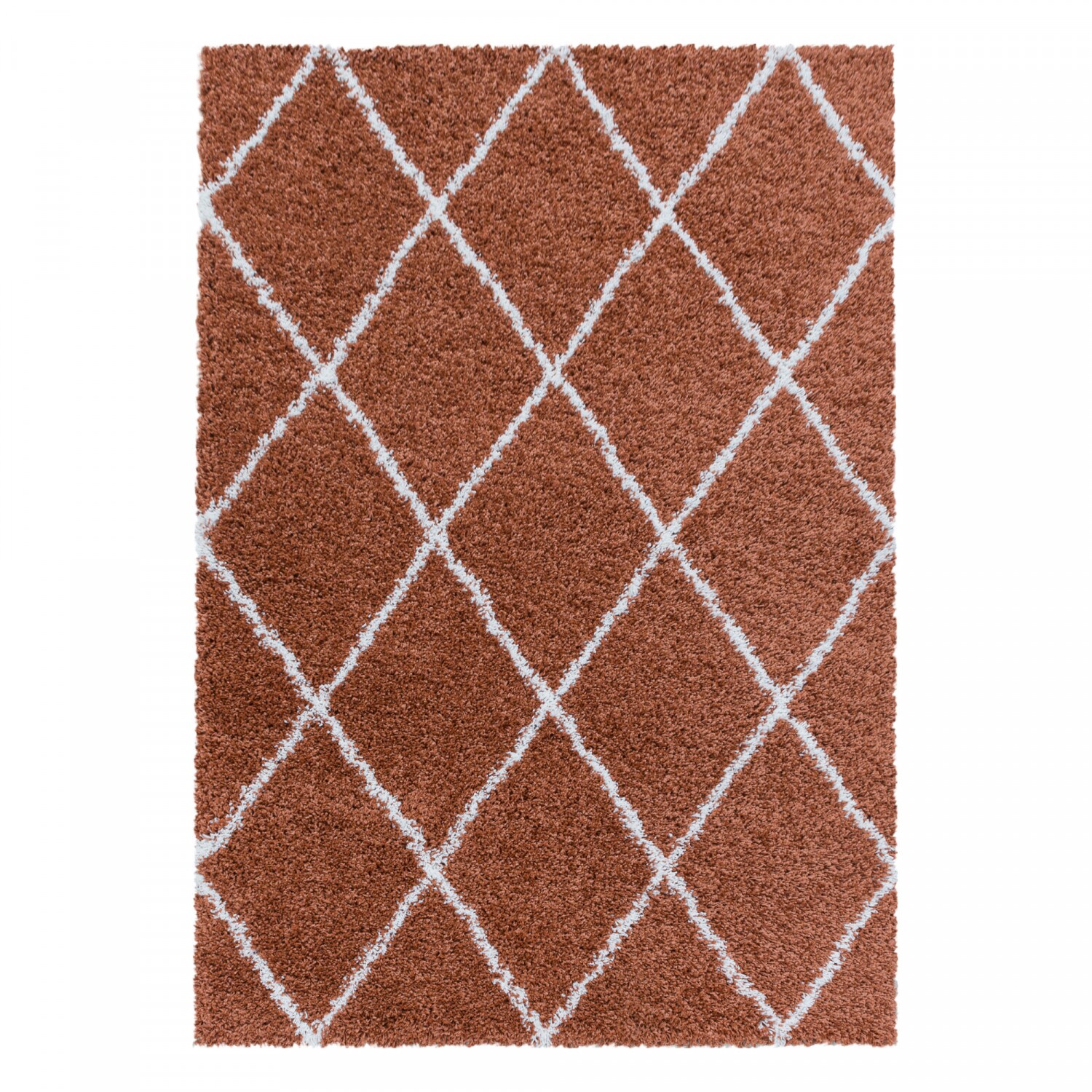 Moderner Hochflor Teppich, Skandinavischer Stil mit Rautenmuster, Shaggy Teppich