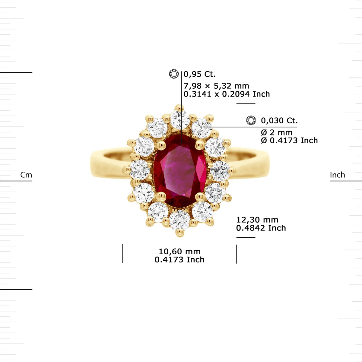 Bague Marquise RUBIS 0,95 Cts Diamants 0,36 Cts Or Jaune 18 Carats