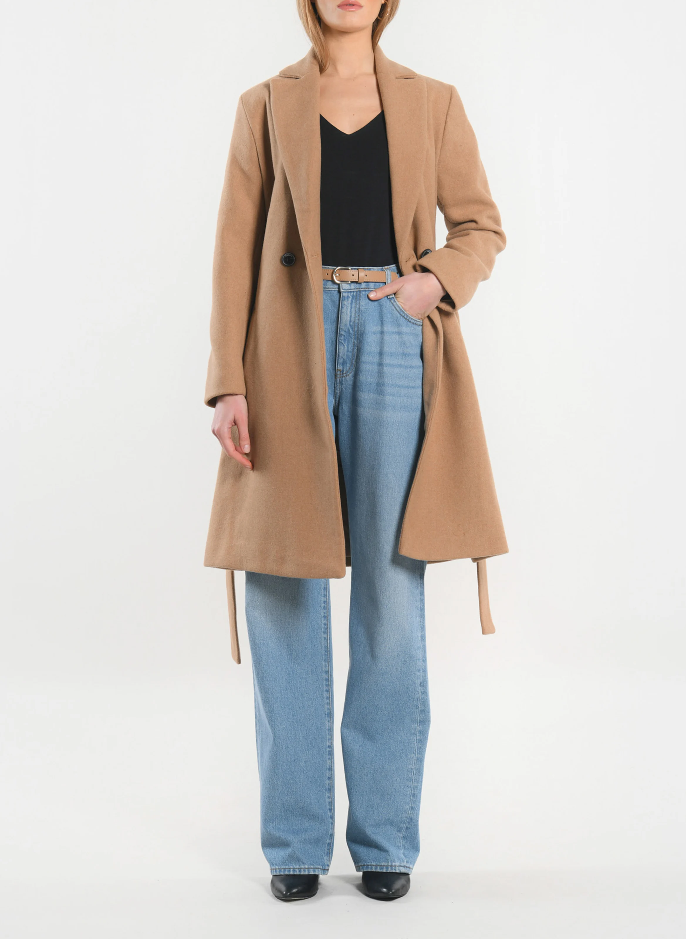 CATHY - Manteau droit en laine mélangée | Beige