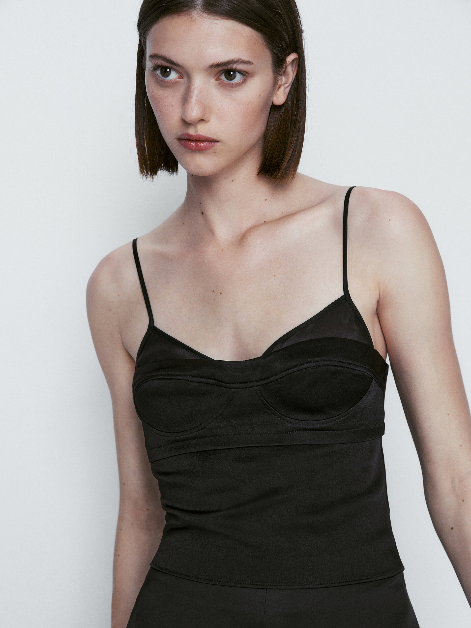 Top satinado tirantes - NEGRO