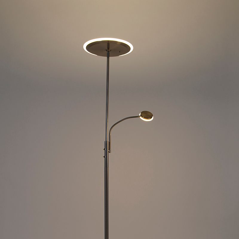 Moderne vloerlamp staal incl. LED dimbaar met leesarm - Strela