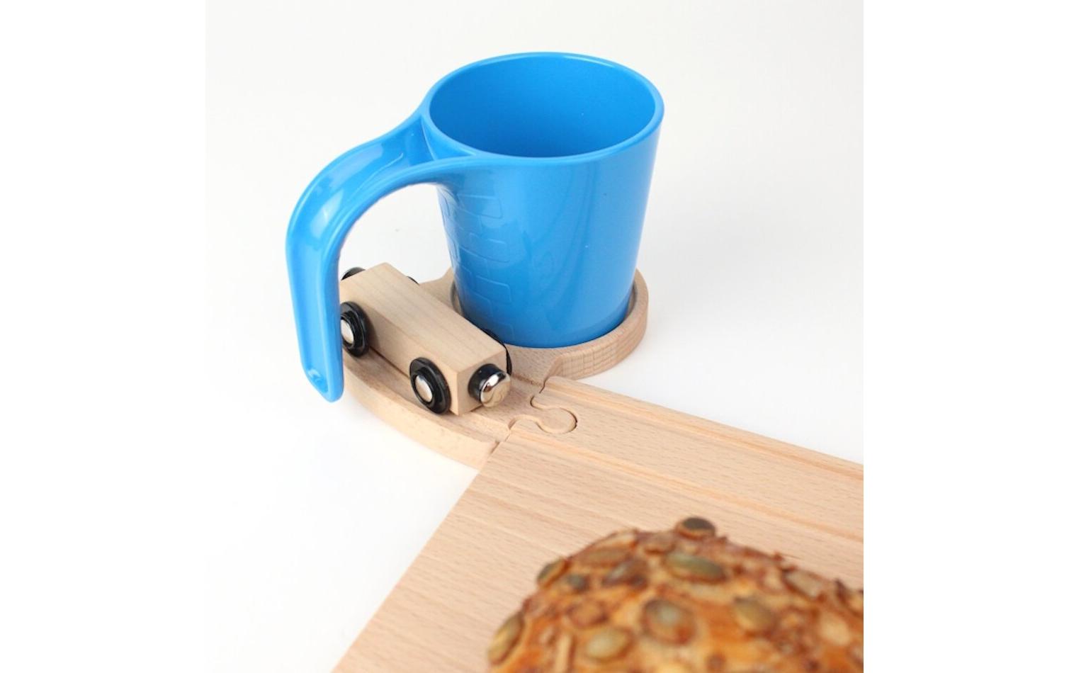 Eisenbahn Frühstücks-SetEisenbahn Frühstücks-Set mit blaue Tasse-Tunnel, kompatibel mit Brio und Co.