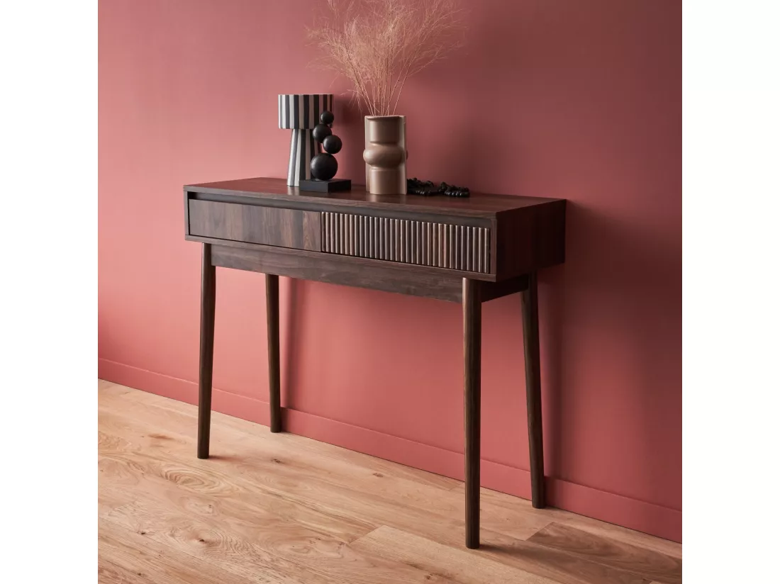 Console décor bois de noyer. 2 tiroirs - Linear