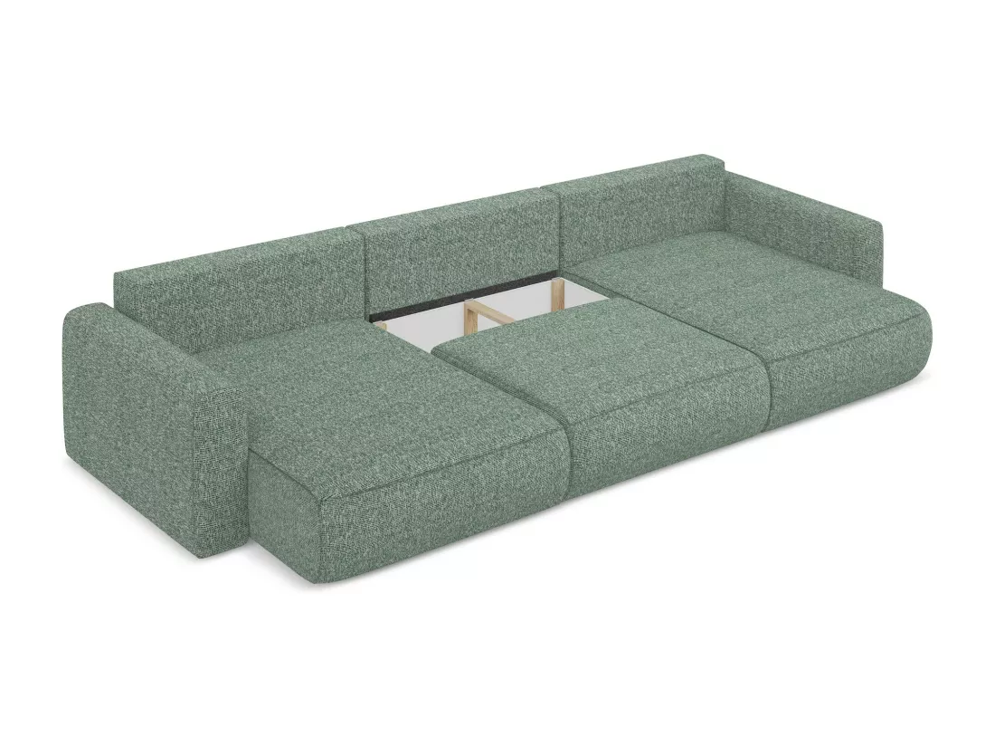 Canapé d'angle panoramique convertible en tissu texturé - vert clair - KAPUA
