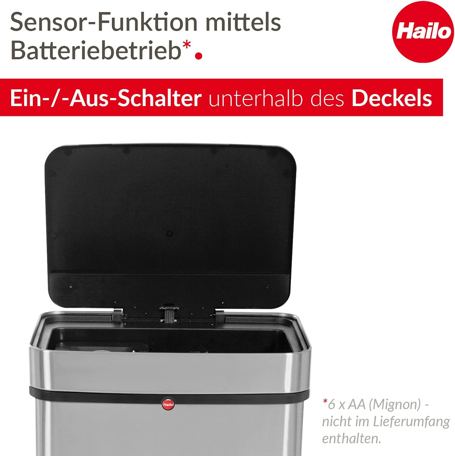 Hailo Öko Vario XL, Mülltrenner, Vollautomatische Deckelöffnung durch Sensortechnik, 50 Liter, 0656-001, Edelstahl, Kunststoff